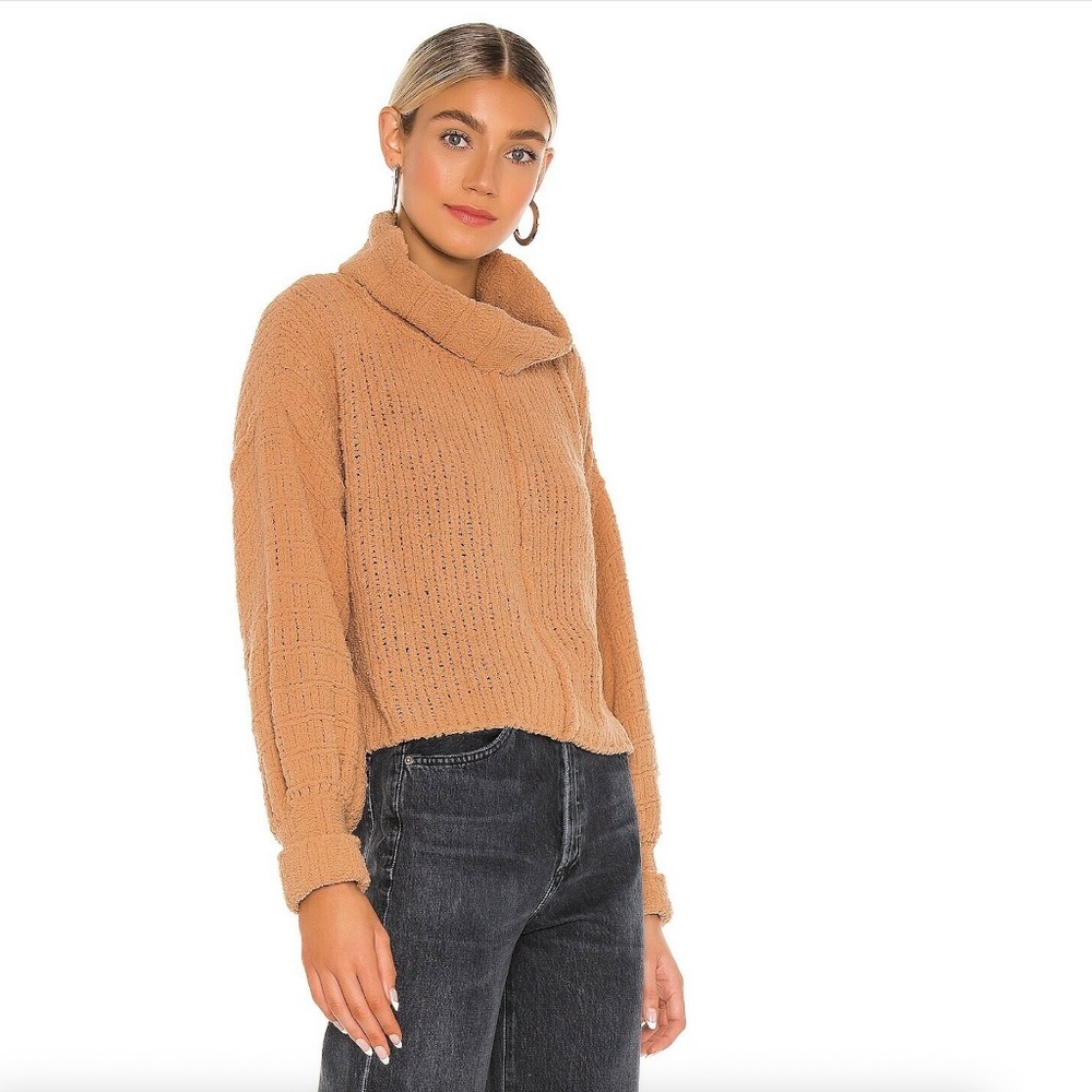 $128 Free People Womens Be Yours Pullover Cowel Sweater Camel XL OB1217252 Boxy